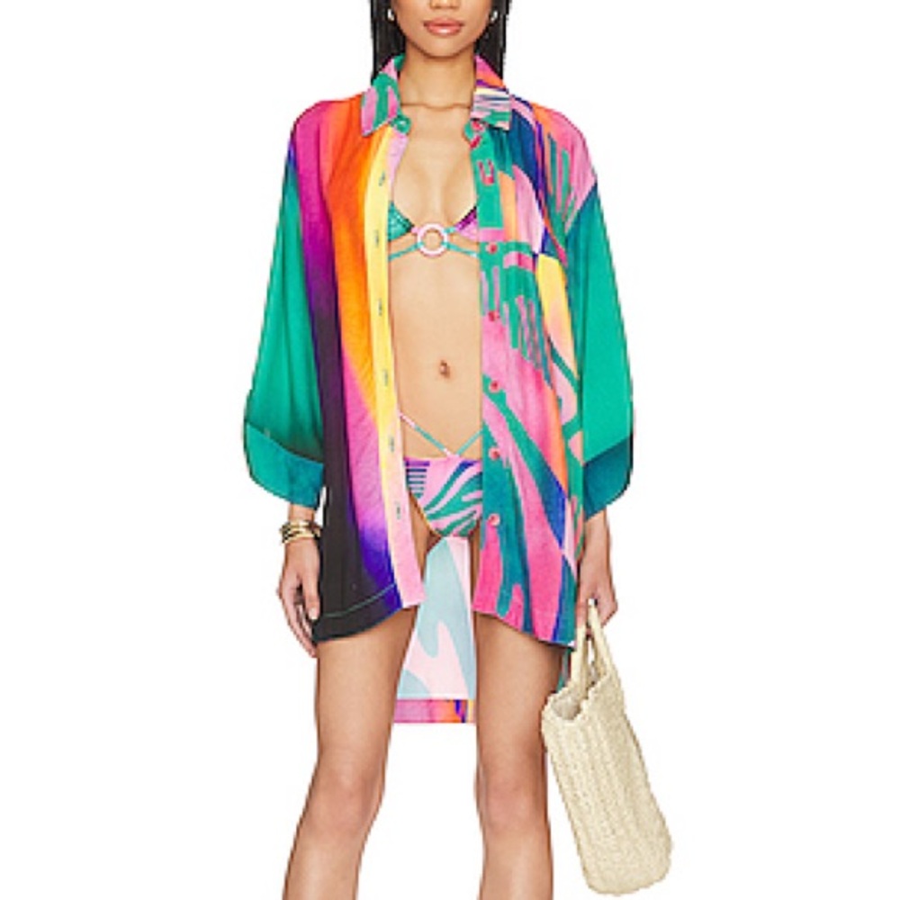 Agua Bendita Chrissy Shirt Multicolor Tropical Top Swim Cover-Up